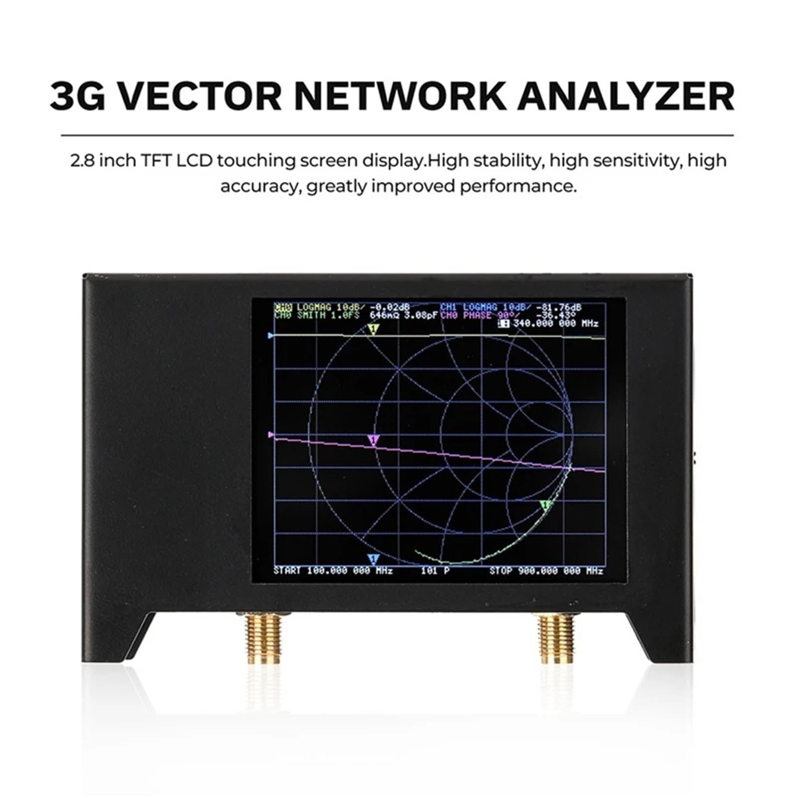Analizator sieci Analizator sieci wektorowej Nanovna V2 3G z 2,8-calowym ekranem dotykowym TFT SAA2, antena krótkofalowa HF, VHF, UHF, metalowy tester VNA do diagnostyki kabli sieciowych