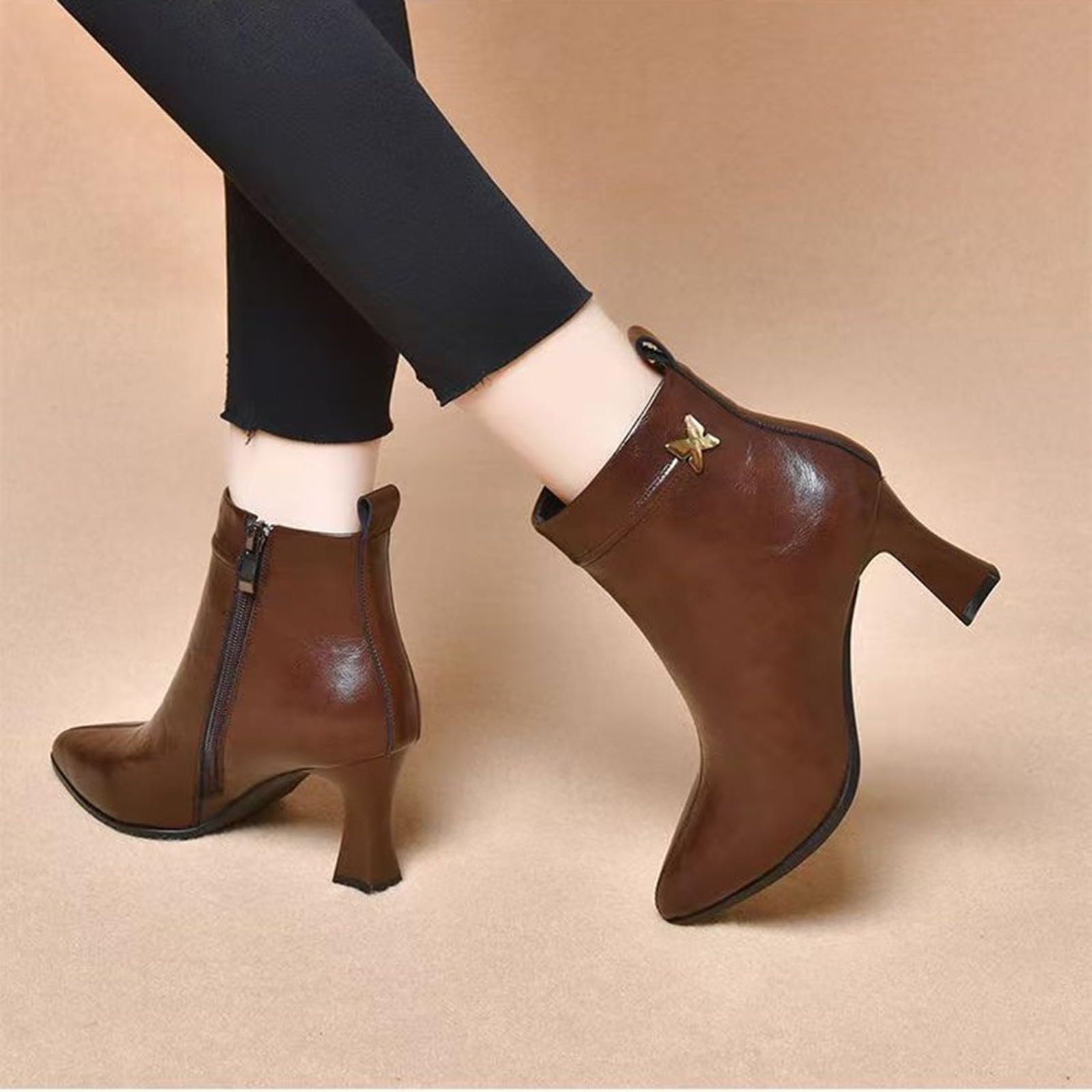 Stivaletti da donna con tacco a spillo – Tacchi alti neri chiusi Chelsea Boots con chiusura lampo – Scarpe da sera eleganti in ecopelle