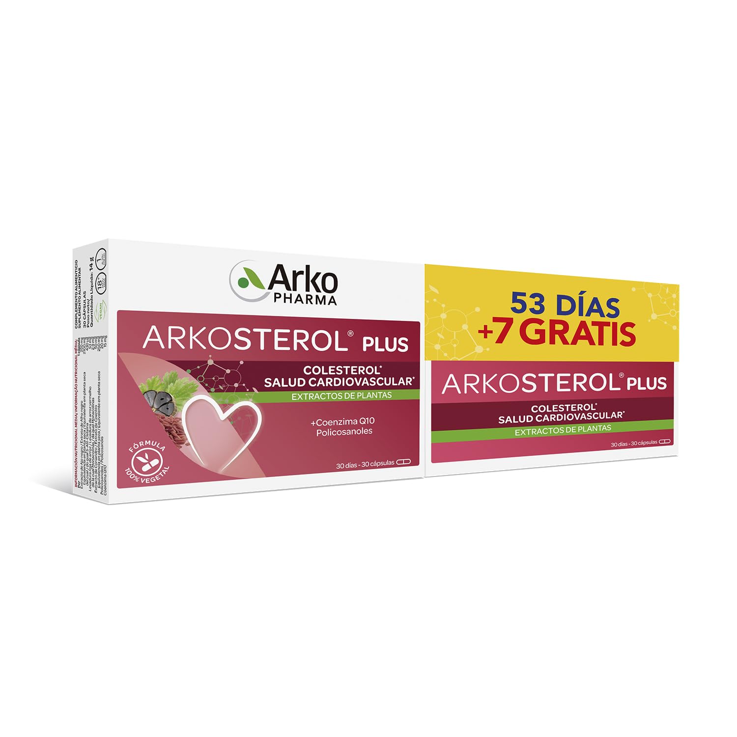 Arkopharma Arkosterol Plus Levadura Roja De Arroz + Q10 Pack 60 Cápsulas, Monacolina K, Coenzima Q10, Solución Natural Para Controlar el Colesterol, 100% Vegetal, 1 Cápsula al Día