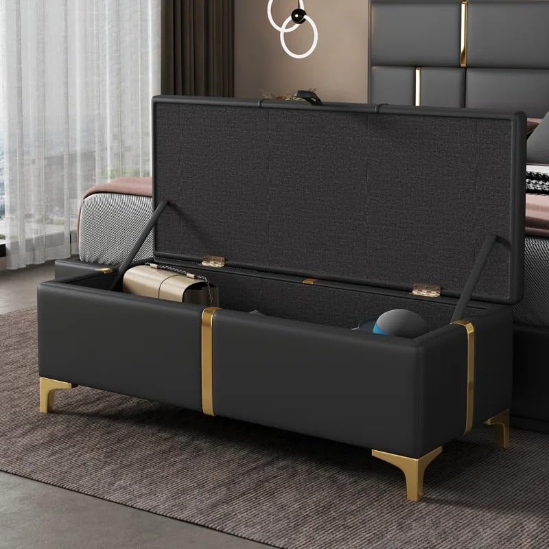 Image of LEGACY OF COMFORT Varvara Upholstered Ottoman Storage Bench for Living Room Velvet Chest for Sofa Couch Bedroom Entryway Ottoman (Black)
