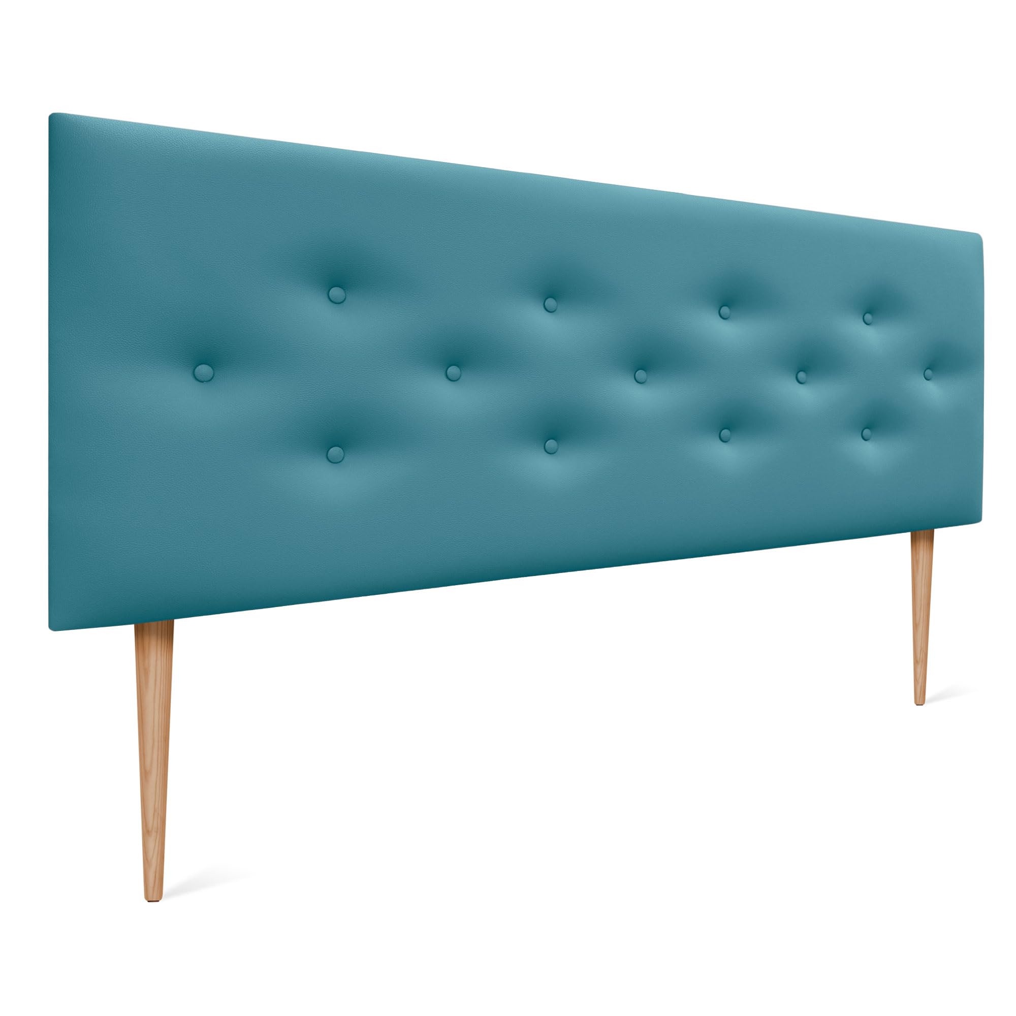 DHOME Testiera in Similpelle o Tessuto ACUALINE con 3 File Intervallate di Bottoni e Piedini Testata Imbottita Letto di Lusso (Similpelle Turchese, 135cm)