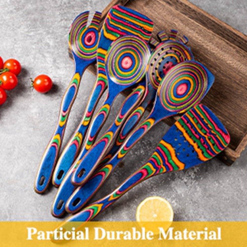 Juego de Cucharas de Sopa de Utensilios de Cocina de Madera de Piezas, Suministros de Cocina de Madera, Espátula Grande y Colorida Antiadherente, Herramientas de Cocina