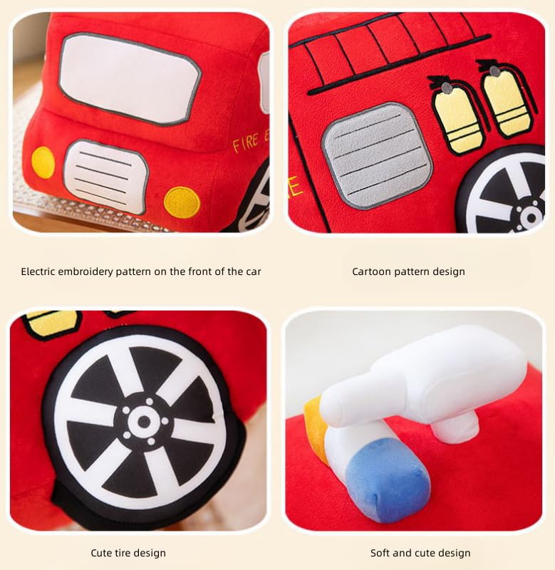 Image of Car Plush Toy Soft Stuffed Car Plush Pillow Toy CuteTractor Cartoon Throw Pillow Plushie Gifts for Kids Birthday Christmas Party (Fire Truck)
