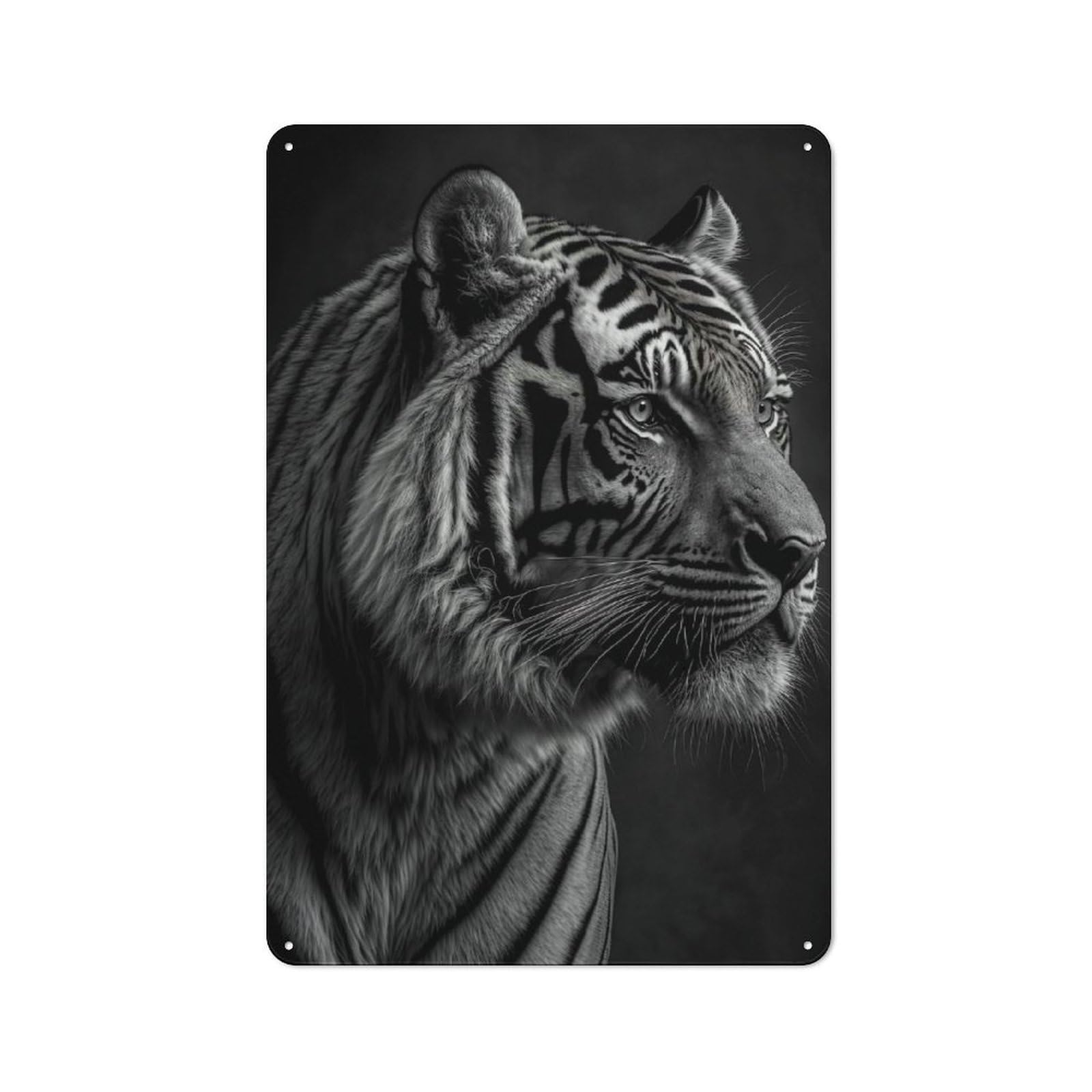 Junmoney Style-10 Portrait Of A Tiger Classic Metal Wall Decor 30X20cm, Office Metal Sign For Workspace, Cafe, Shop Or Desk Area