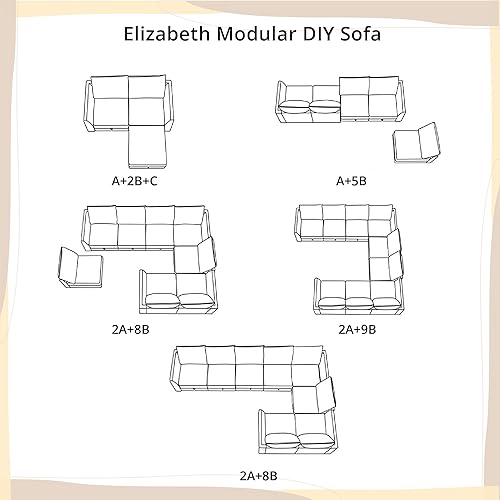 Miniatura 4 de Naomi Home Sofá modular módulo medio con almacenamiento Accent silla sin brazos para sofá modular, sofá modular personalizable, sofá seccional