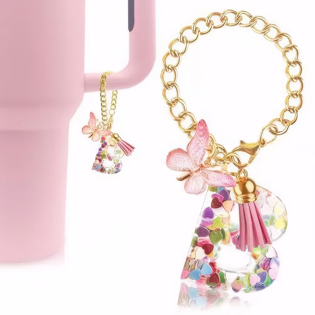 Letter Charm Accessories for Stanley Cup Cute Initial Keychain Handle Charm for Stanley Tumbler for Women