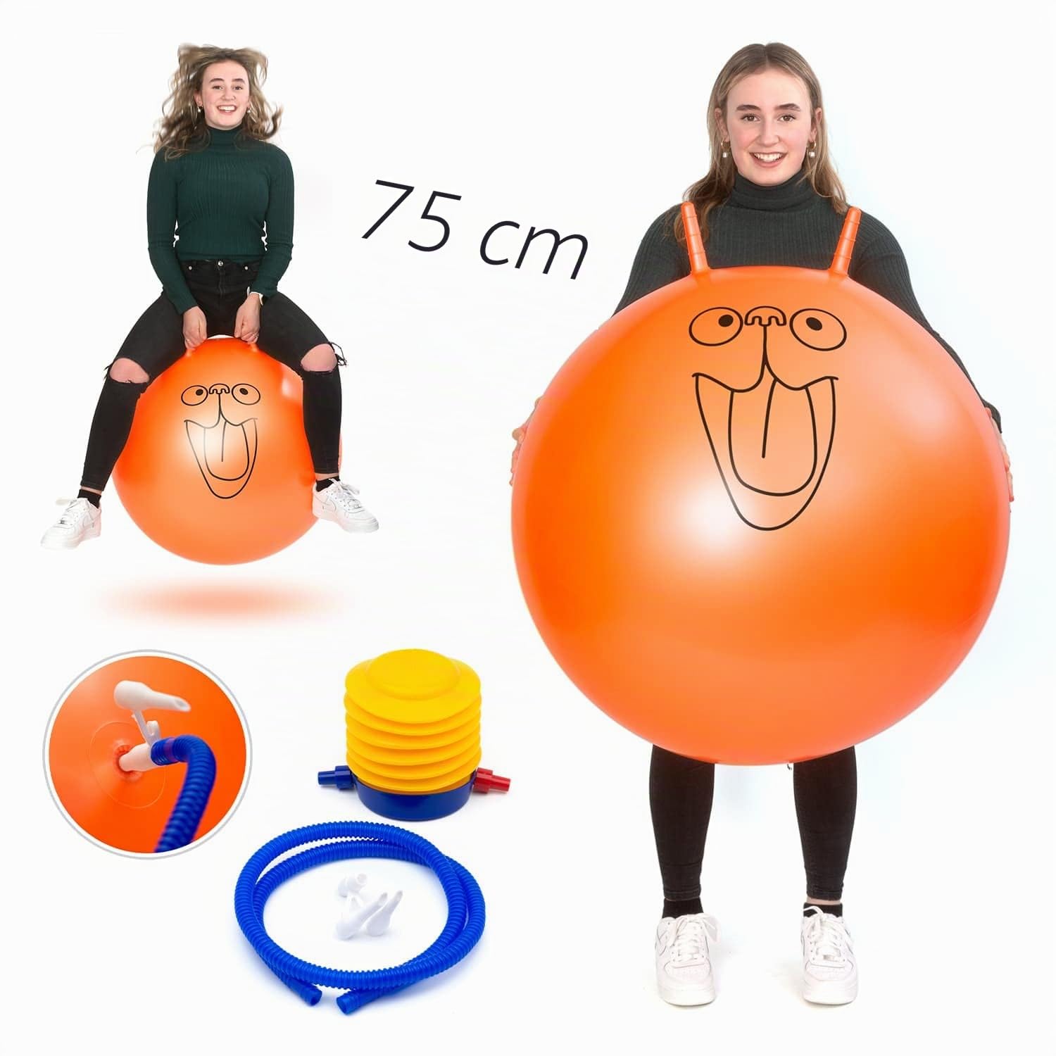 CKB Ltd Palla per Saltare Space Hooper Tramoggia Spaziale Gigante Gigante per Adulti – Gonfiabile Include Pompa a Pedale Fino a 100 kg, Extra Large 75 cm, Arancione