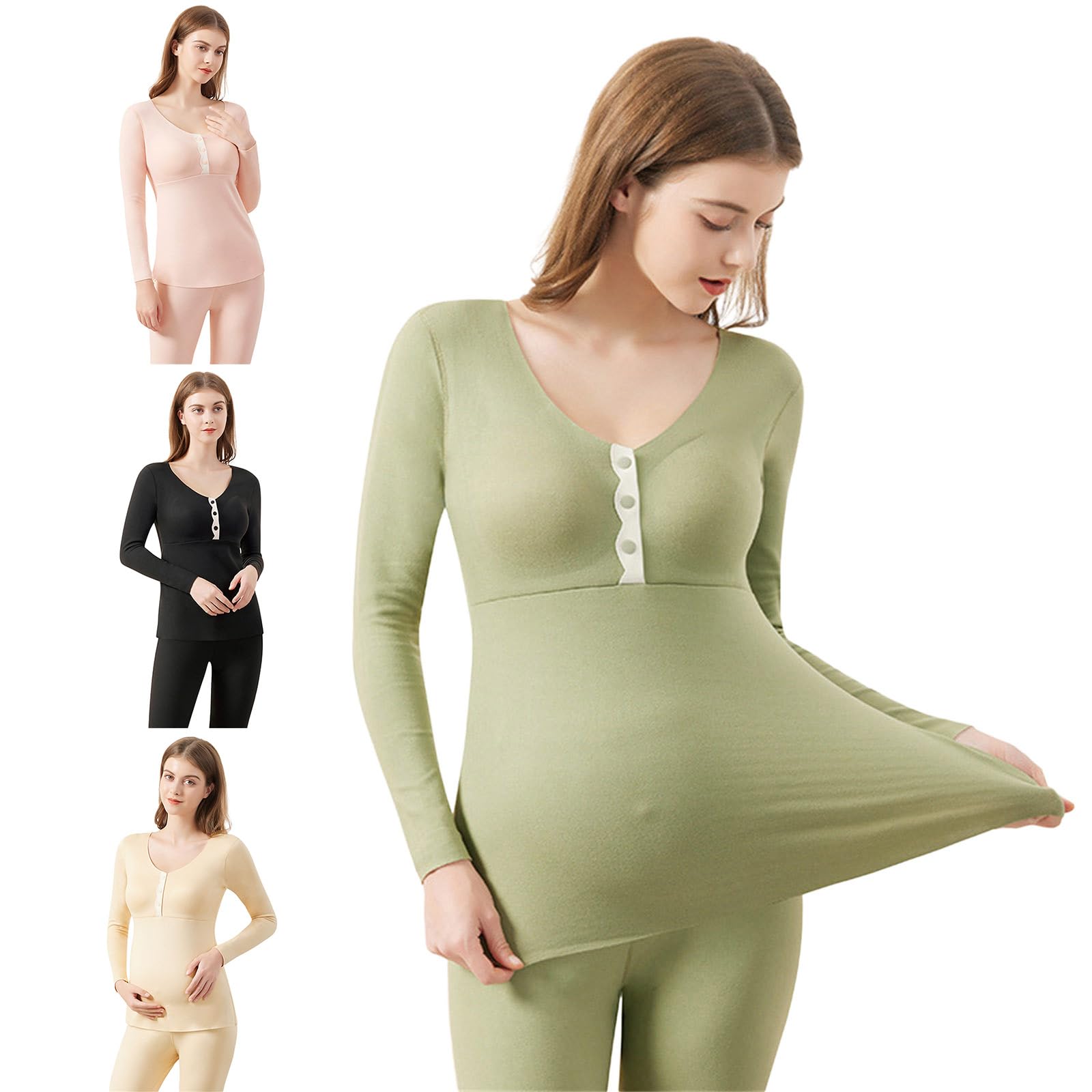 Thermounterwäsche für Damen, Basisschicht-Set, Umstandspyjama, Winter, warm, Stillen, langes John-Set, Nachtwäsche, Thermohosen-Set
