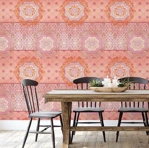Papier peint médaillon ethnique rose S4sassy de qualité supérieure