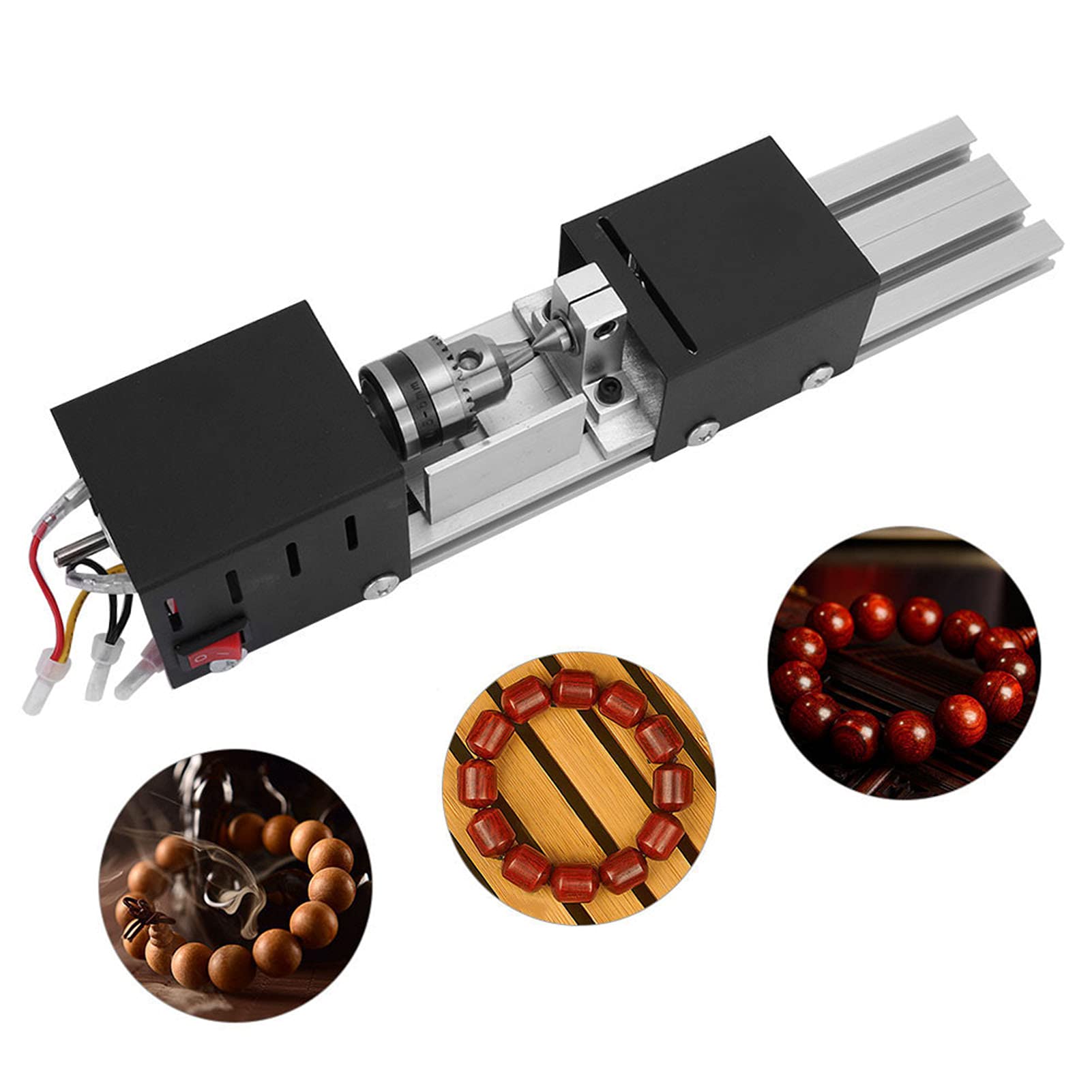 FTVOGUE Máquina de Granos Torno Cuerpo de Metal Completo Mini Bricolaje Torno de Madera Molienda Pulido Taladro Herramienta(EU plug)