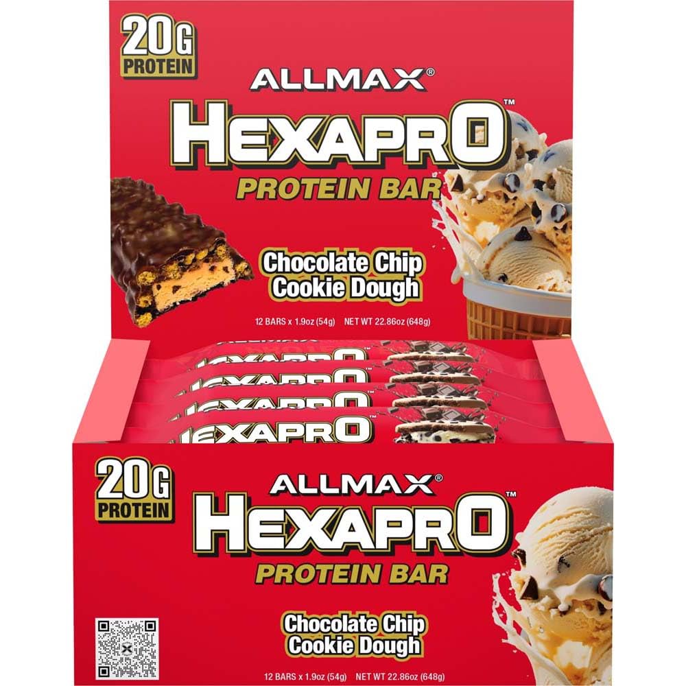 ALLMAX HexaPro Protein Bar, Chocolate Chip Cookie Dough, 12 Count