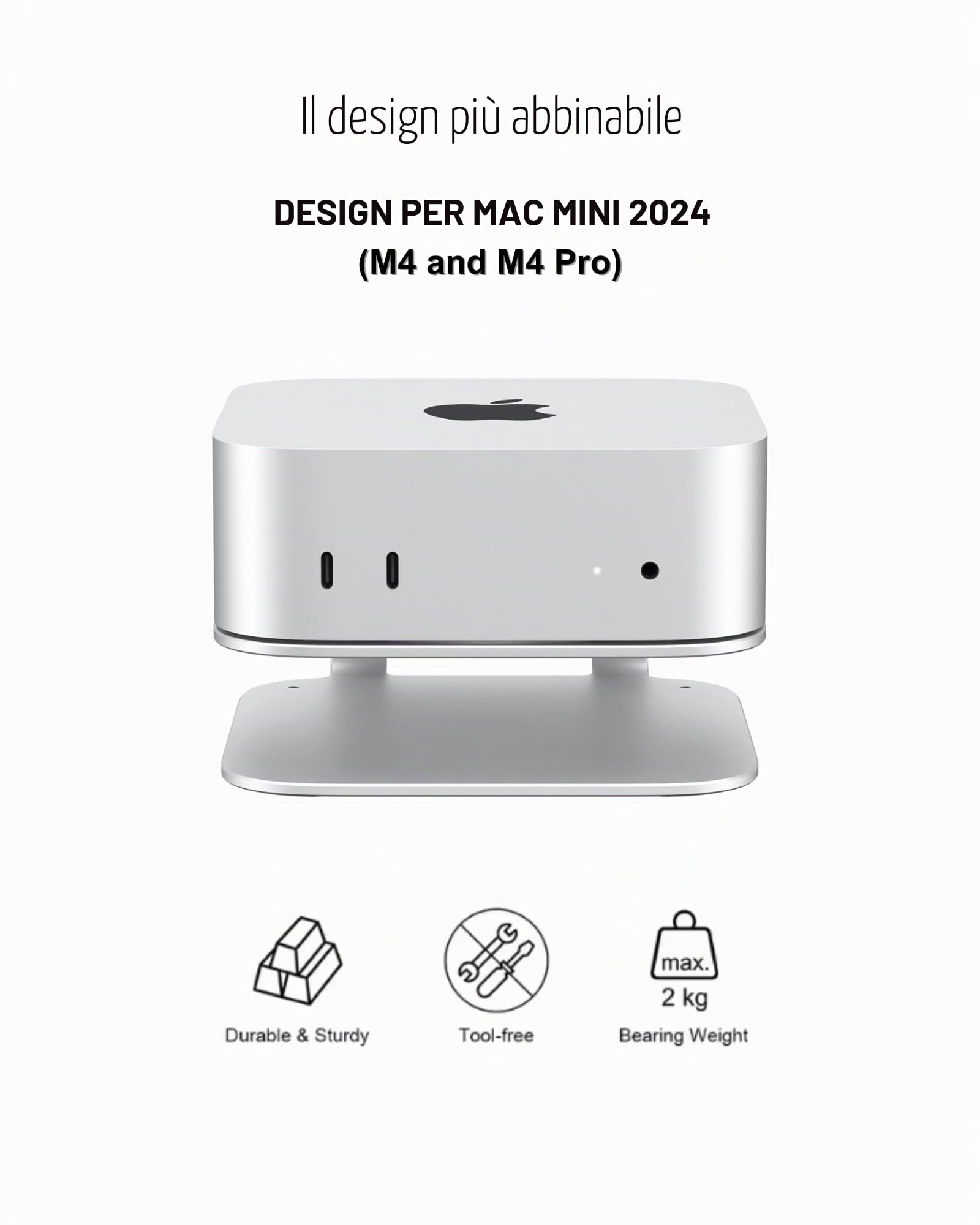 Supporto per Mac mini M4, supporto in alluminio per Mac mini M4 e M4 Pro 2024, freddo integrato, accesso al pulsante di accensione, antiscivolo │ Accessori