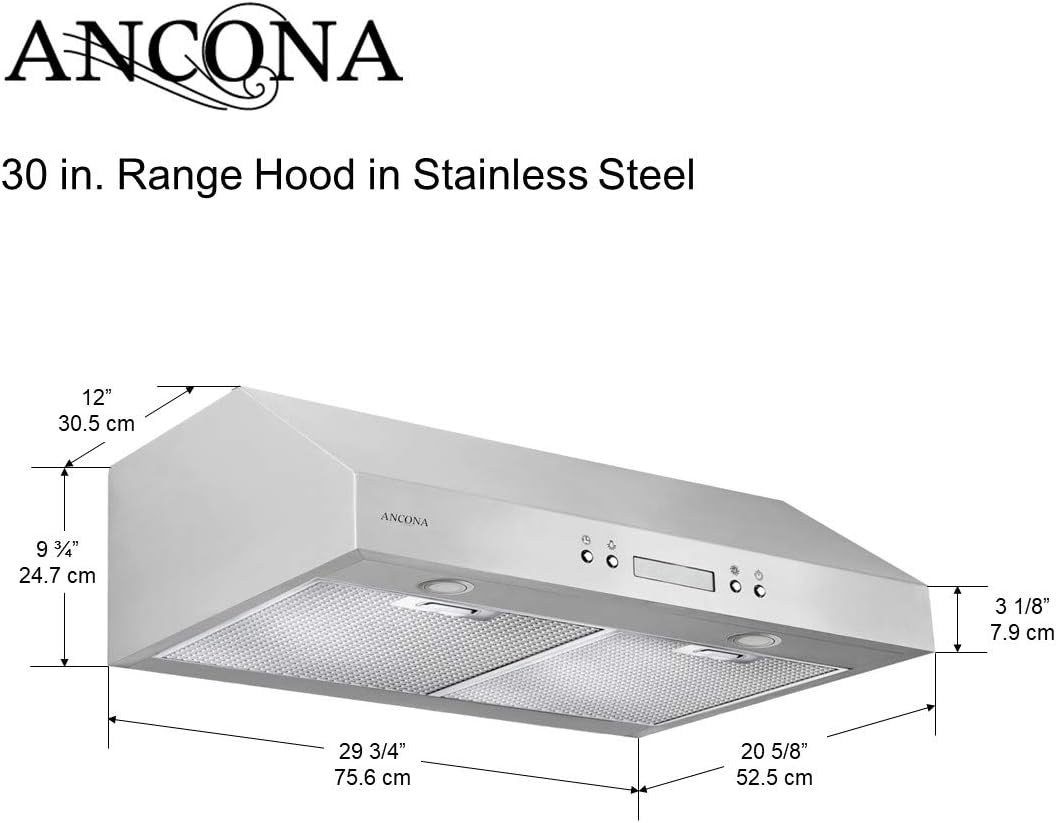 Buy 1 get 1 🔥 Ancona AN-1280 UCP430 Under-Cabinet Range Hood, Stainless Steel Range Hood, 30-Inch Range Hood with Lights