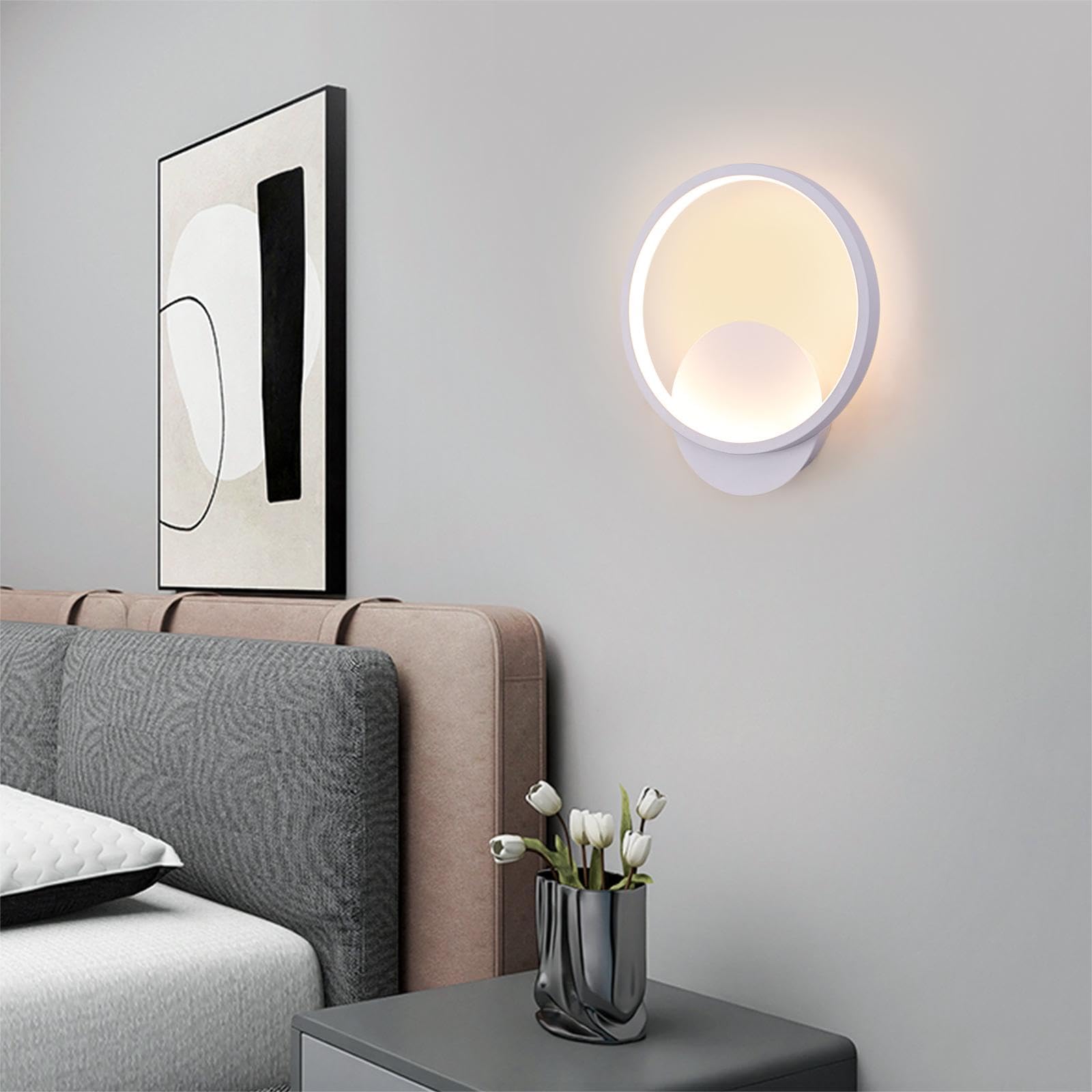 Riserva 12W apliques de pared modernos,apliques pared dormitorio Accesorios de iluminación para la sala de estar Dormitorio Baño Cocina Comedor, Blanco cálido