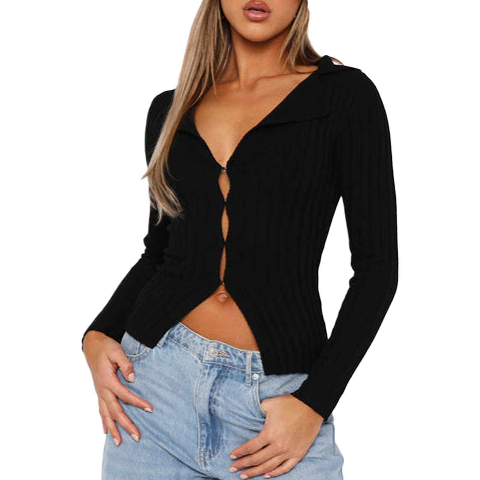 WPNAKSWomen's Long Sleeve Knitted Top Textured Slim Fit Fall Going Out Crop Tops Solid Y2k Skinny Trendy Shirt