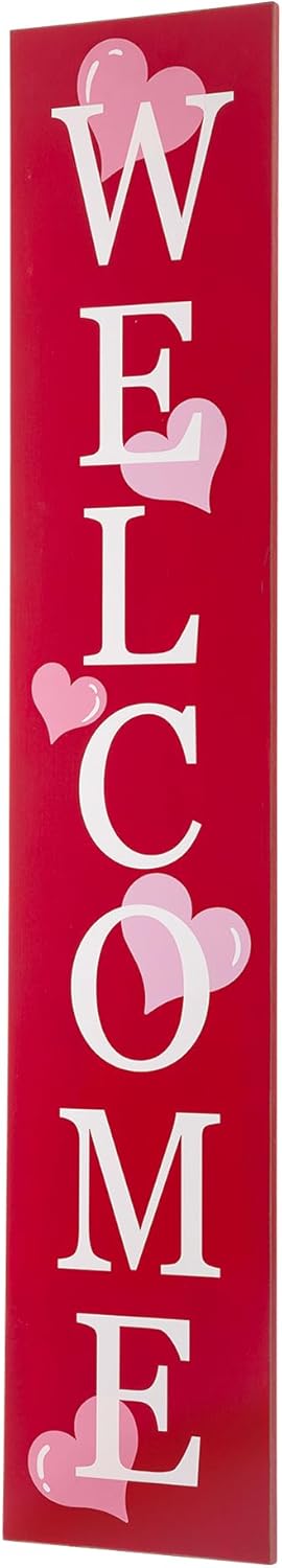 Glitzhome Valentine's Day Welcome Porch Door Sign Wooden Vertical Home Wall Decor