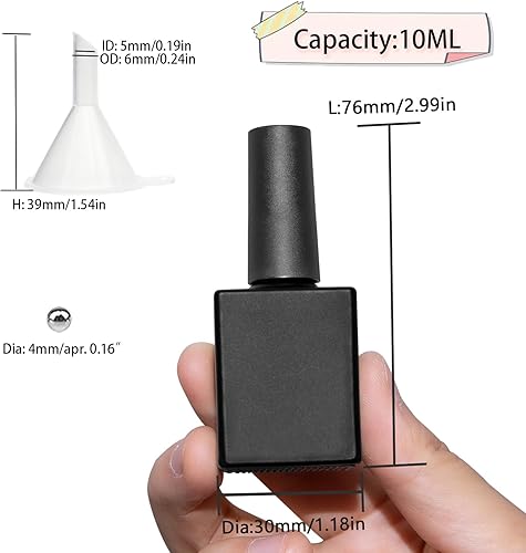 Miniatura 2 de Botellas vacías de esmalte de uñas de gel con cepillo de 0.3 onzas líquidas, color negro, cuadrado opaco de vidrio rellenable, botellas de esmalte