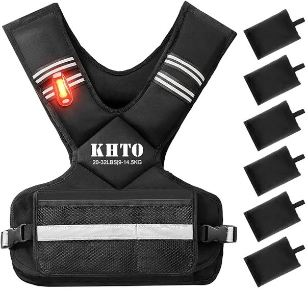 KHTO Adjustable Weighted Vest for Men and Women with Warning Light Reflective Strip,Large Weight Vest for Exercise Set Cardio and Strength Training (4-10lb/11-20lb/20-32lb)