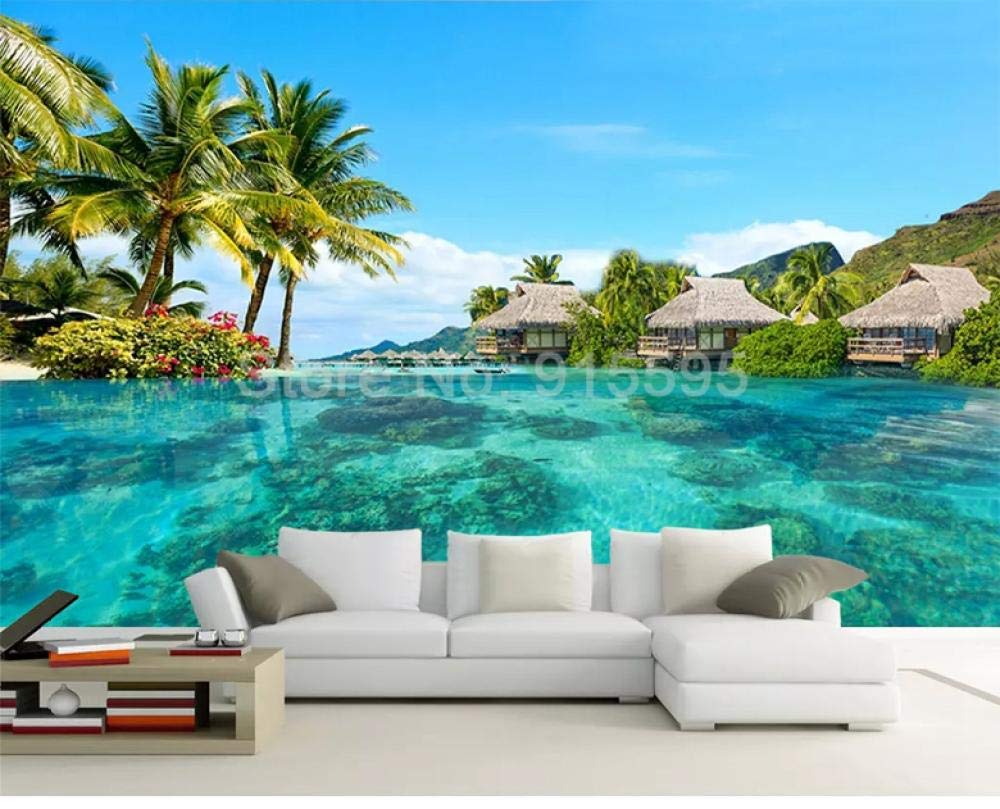 Papier peint 3D plage pour salon | Fresque murale vue mer 200x140 cm