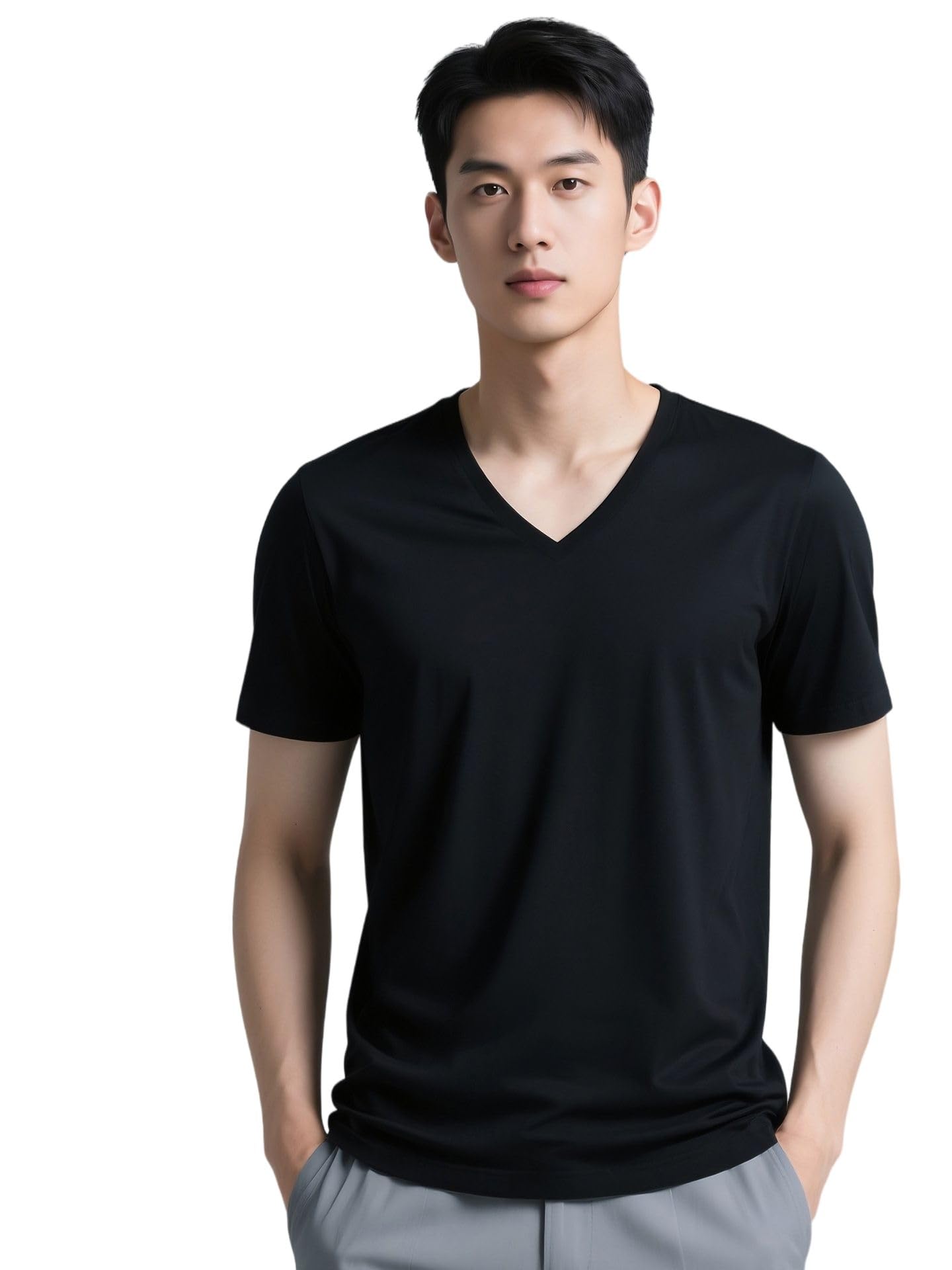 Maglietta a maniche corte da uomo con scollo a V in misto cotone modal per allenamento, corsa, abbigliamento all'aperto