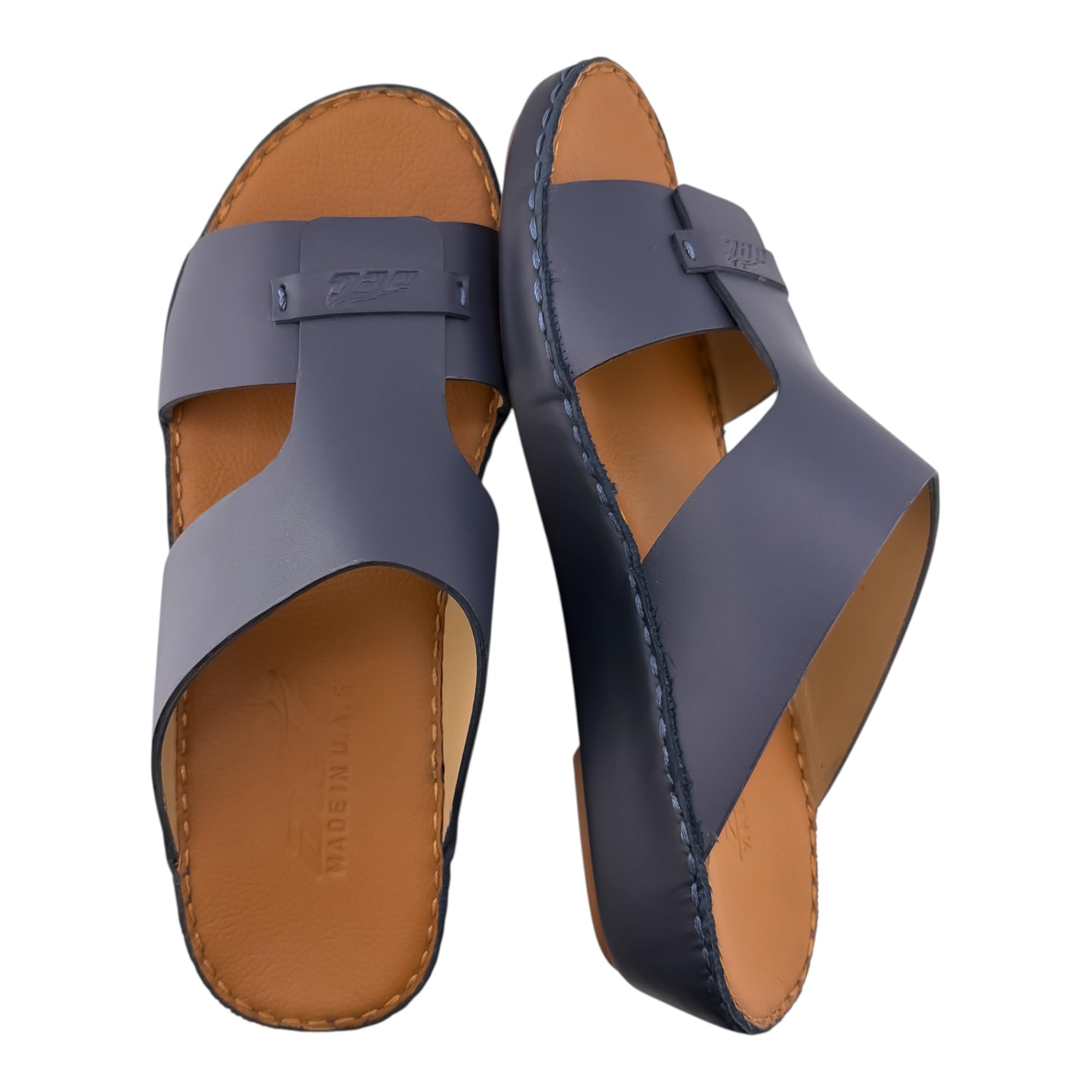 AL NAHHAM Handmade Arabic Sandals For Men | Outdoor Mens Slippers | Everyday Flip Flops Open Toe | Full Genuine Softy Leather | New Arabic Design | Tan Footbed | Comfortable & LightWeight