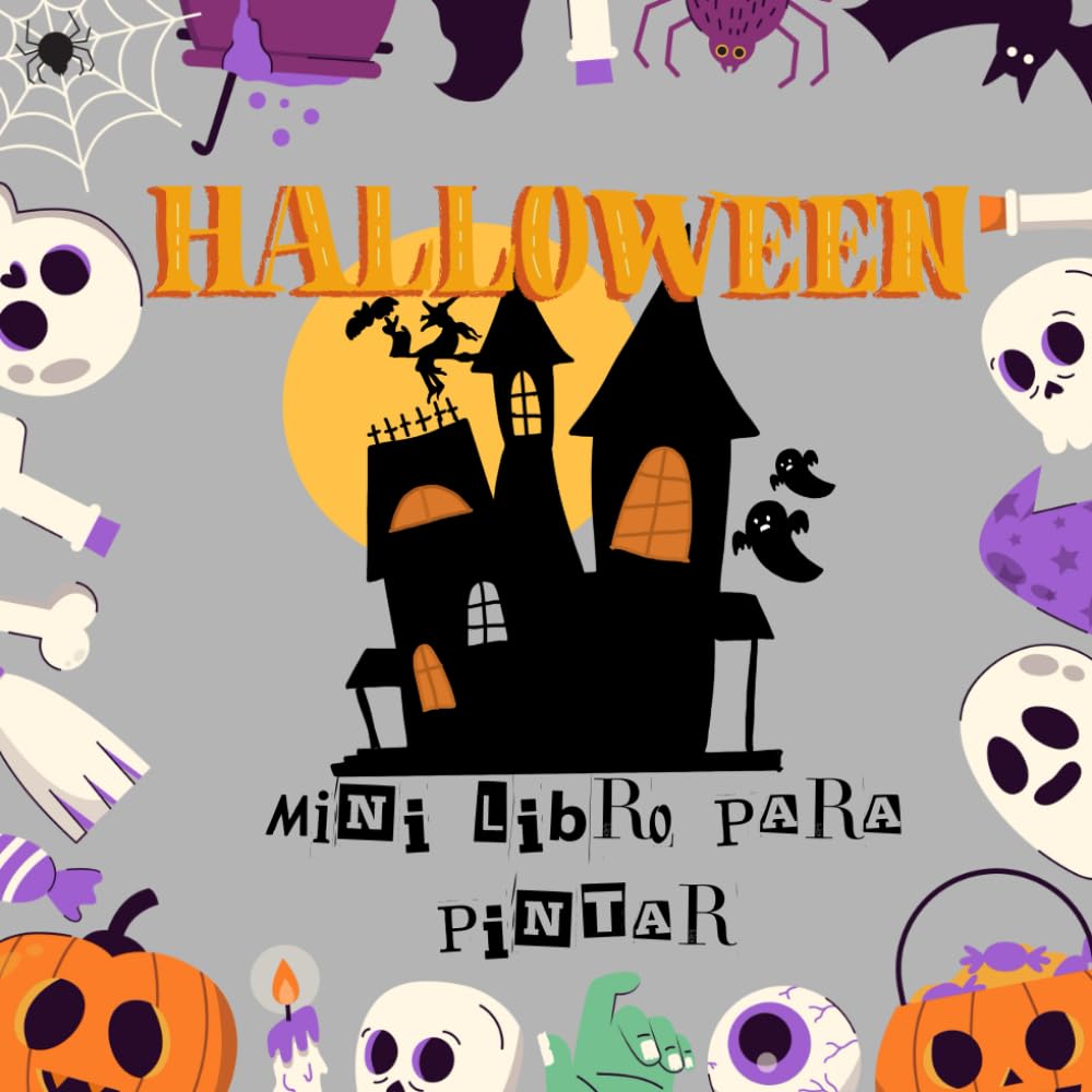 Halloween: Libro para colorear dibujos sencillos y divertidos para niños de 1 a 3 años, dibujos de Halloween para pintar