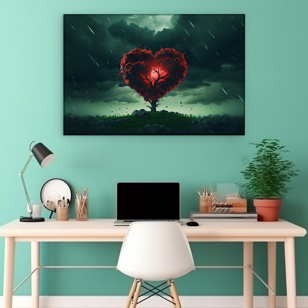 Canvas for Living room. Whispering Leaves and Formidable Peaks: Nature's Spectacle Unfolds on a Stormy Night, 27 x 18 inch Canvas Wall Art - Botanical Home Decor