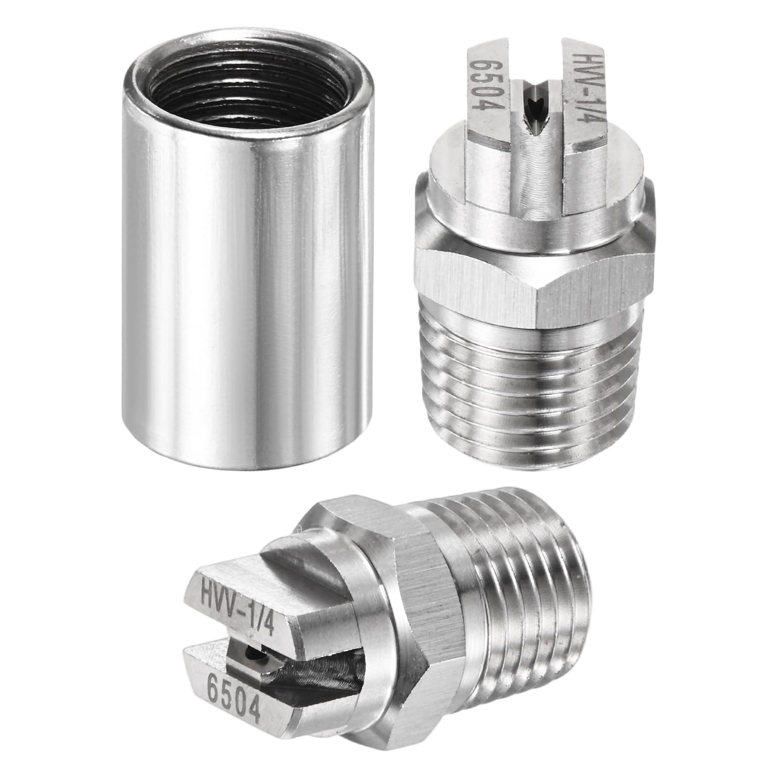 TIXIPEM 1/4" BSP Male 65 Degree Flat Fan Spray Tip [1SET] - High Pressure Washer Spray Nozzle with 1/4" BSP Female Pipe Fitting Used for Water Guns - [Stainless Steel-1.3MM]