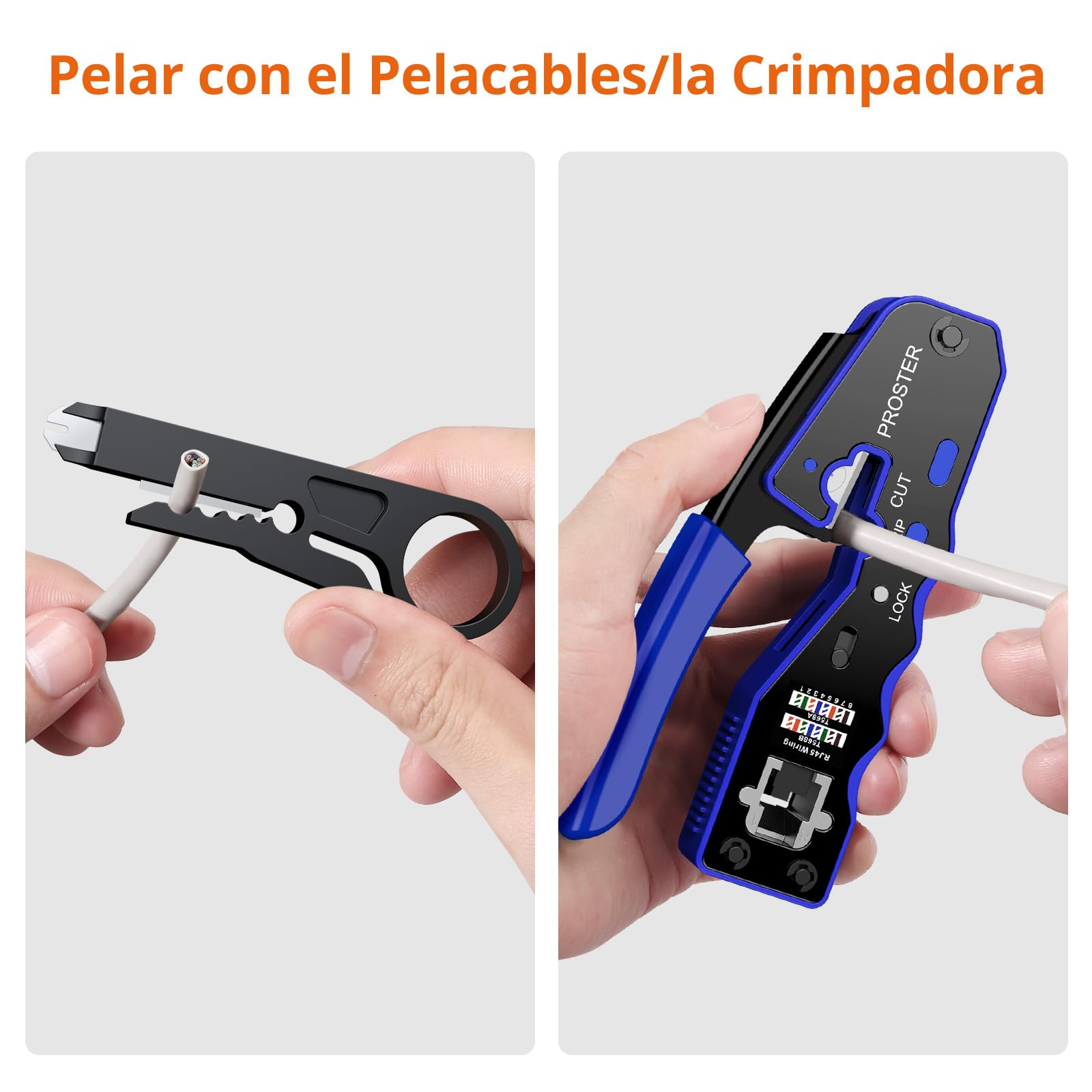 Proster Kit de Crimpadora RJ45 Cat6 Cat5 Cat5e Herramienta de Crimpado 8P8C para Cables Ethernet