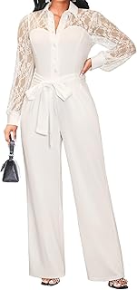 Elegant Jumpsuit for Women Dressy Sexy Lace Puff Sleeve Wide Leg Pant Su...