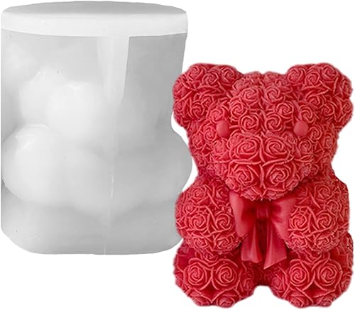 Miniatura 8 de LSLEVA Moldes de silicona con forma de oso de rosa molde de silicona de resina para velas de aromaterapia jabón casero arcilla manualidades corazón