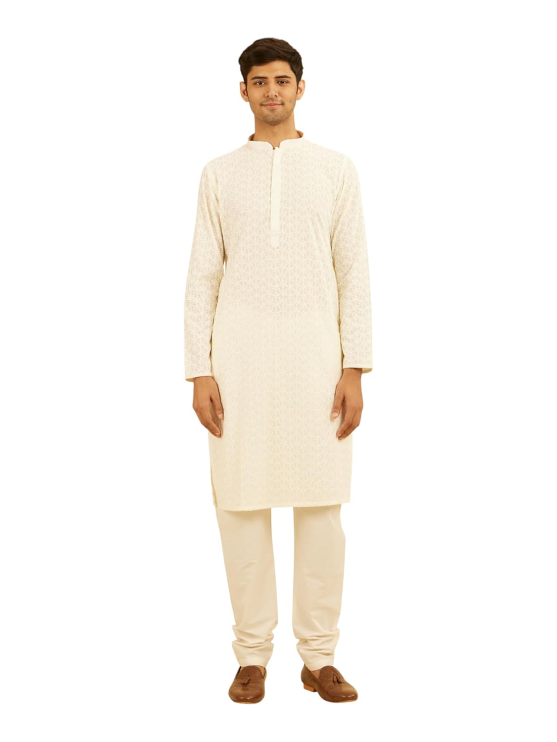 Manyavar Men’s Cotton Blend Thread Embroidered Kurta Set (2pcs) Manyavar Men’s Cotton Blend Thread Embroidered Kurta Set (2pcs)