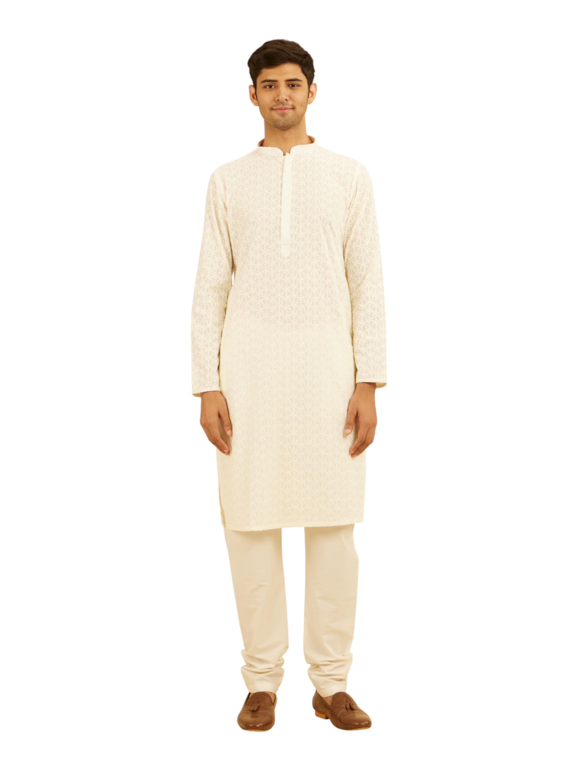 manyavar Men's Cotton Blend Thread Embroidered Kurta Set (2pcs)-picture-20