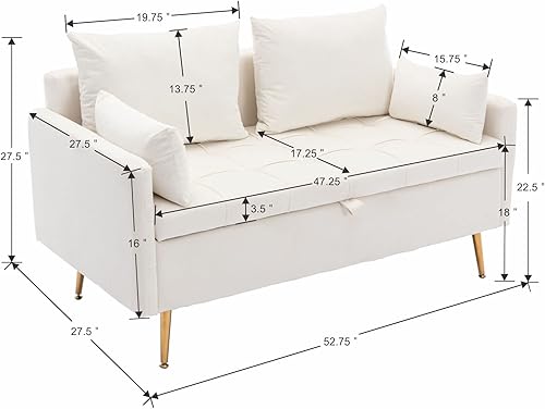 Miniatura 2 de DM Furniture Mini sofá biplaza con almacenamiento, moderno sofá pequeño con botones de 53 pulgadas para sala de estar, dormitorio, oficina, extremo