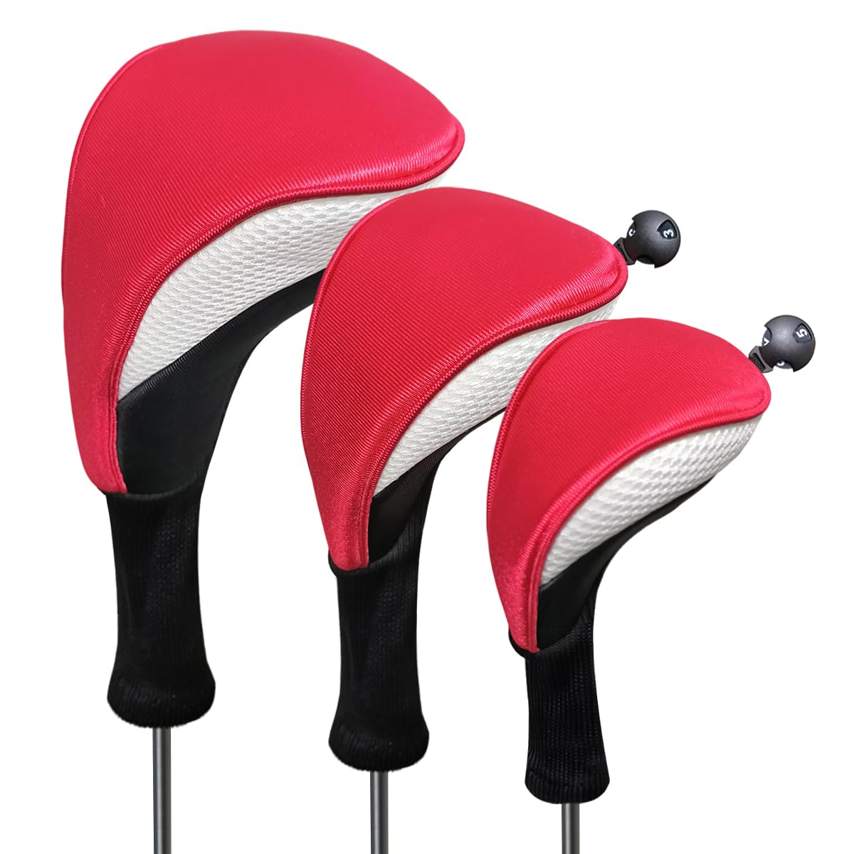 Scott Edward 1/3Pcs Long Neck Mesh Golf Club Headcovers Set Golf Club Head Covers for Driver Fairway Hybrids Woods Putter(Red White) — image 1