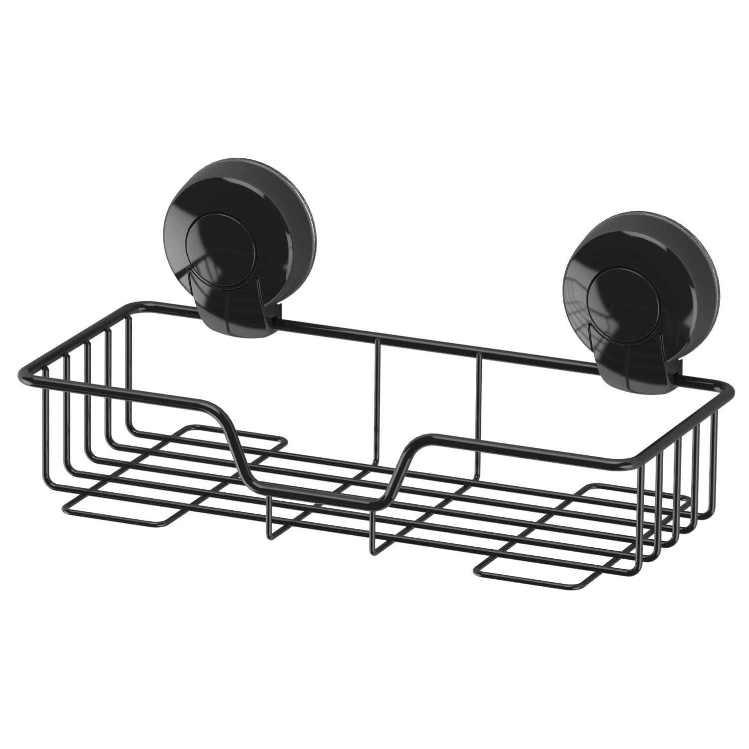 Showerdrape Black Shower Basket Storage Floating Suction Bathroom Organiser For Toiletries Bottle Storage Holder Rack Shampoo Holder Bathroom Accessories No Drilling Bathroom Caddy