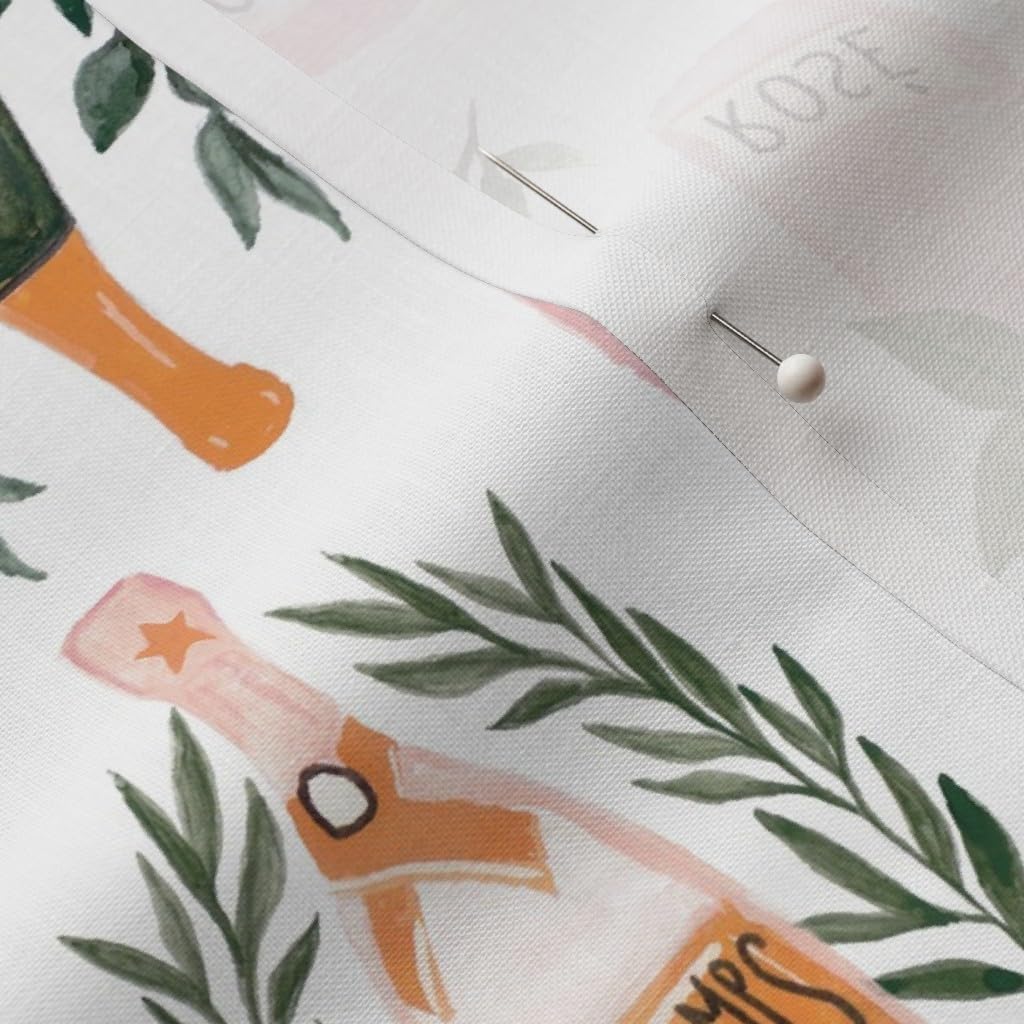 Spoonflower Fabric - Champagne Wine Rose Wedding Toast Botanical Watercolor Printed on Petal Signature Cotton Fabric by The Yard - Sewing Quilting Apparel Crafts Decor