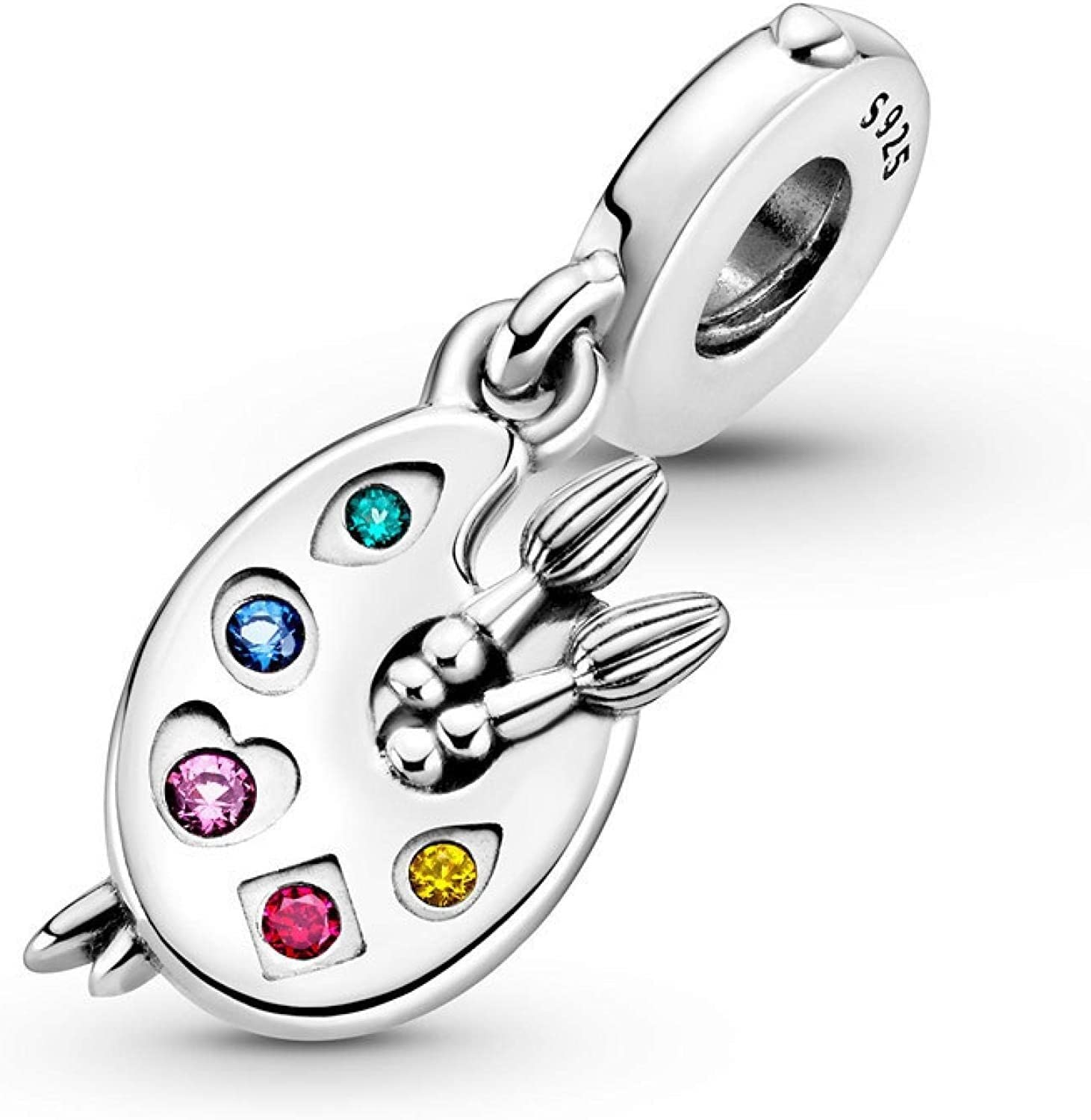 Biżuteria damska 925 Sterling Silver wisiorek Koraliki, Artist's Palette Wisiorek 925 Sterling Silver Charms Koraliki Fit Kobiety Bransoletki Naszyjniki Bransoletka dla córki Żona Prezenty urodzinowe