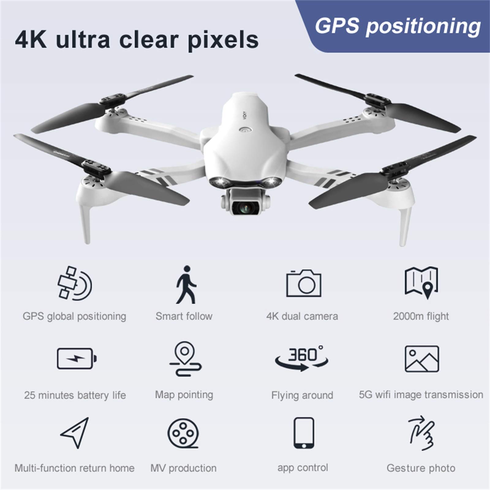 Drone avec Caméra 4K 2.4G/5G WiFi FPV Télécommande WiFi APP, 25 Minutes, Voler par Trajectoire, Maintien d'altitude, 3 Modes de Vitesses, pour Débutants&Professionnels, Facile à Diriger (2.4G Wifi)