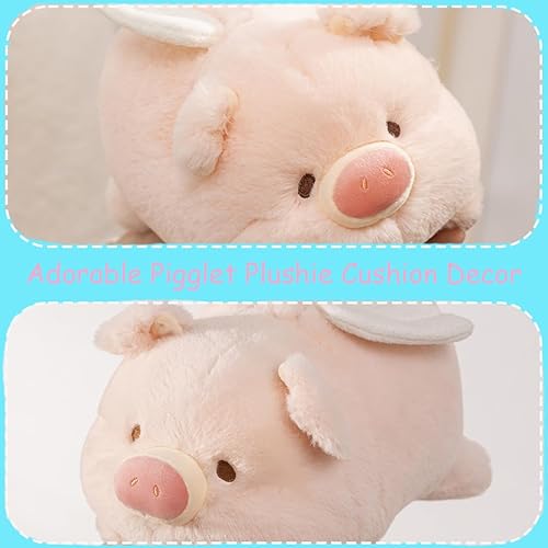 Miniatura 5 de ELAINREN Cojín de lechoncito de peluche suave con alas, peluche de lechoncito rosa ultra suave, juguete de animales de peluche esponjoso, almohada