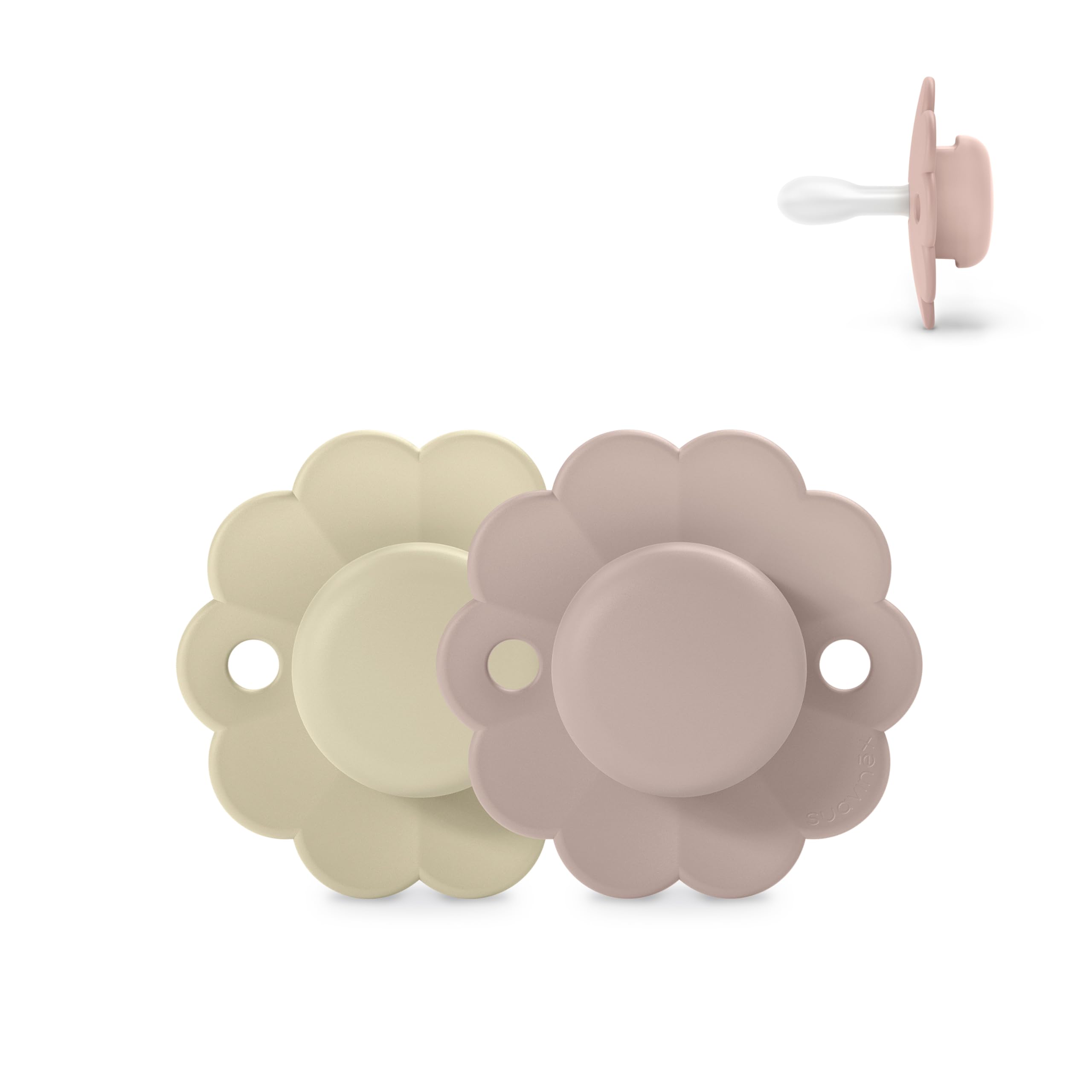 Suavinex, Lot de 2 Sucettes Bébé 0/6 Mois, Sucette Ronde avec Tétine Symétrique SX Pro en Silicone, Réversible, Plate, Flexible, Respecte le Développement Buccodentaire, Nouveau-né, Wonder Gray/Mauve