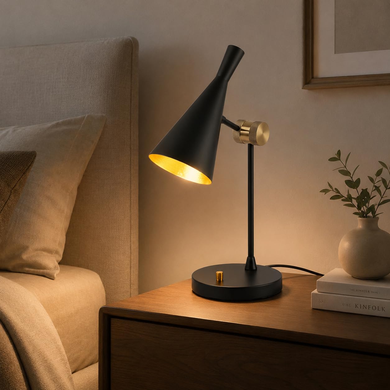 BARCELONA LED lampada da tavolo orientabile alluminio Nordi nera E27 | corpo in alluminio opaco, testa orientabile, base rotonda stabile, cavo 125cm con interruttore