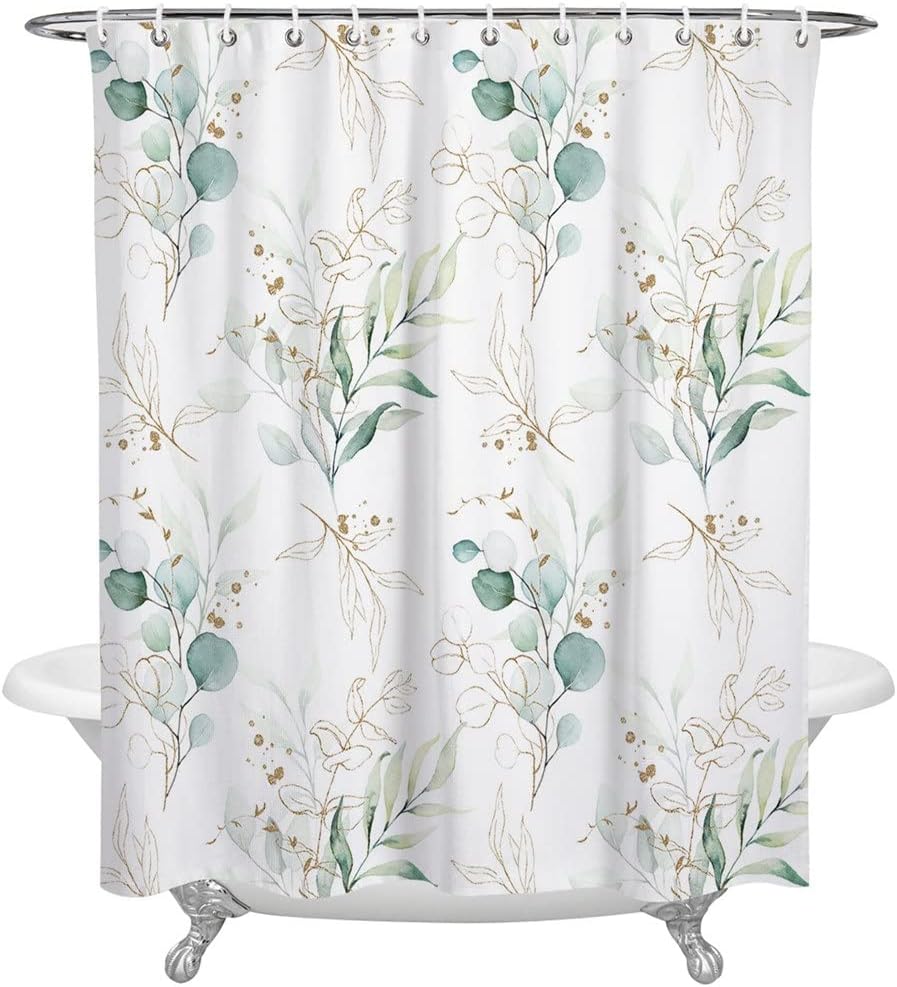 Watercolor Eucalyptus Leaves Abstract Shower Curtains Waterproof Polyester Bath Curtain Bathroom Decor(152x183cm)