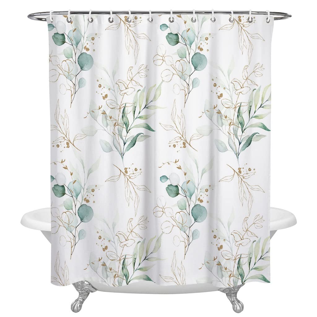 MOBYGKFY Watercolor Eucalyptus Leaves Abstract Shower Curtains Waterproof Polyester Bath Curtain Bathroom Decor