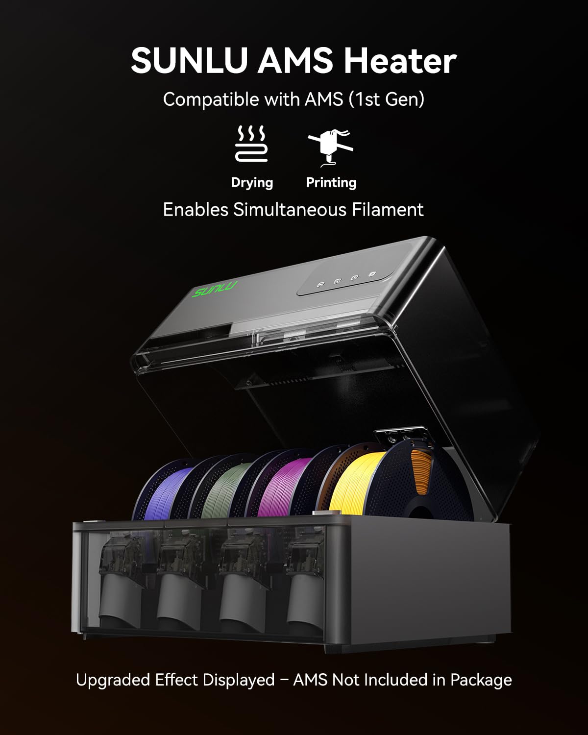 SUNLU AMS Heater for Bambu Lab AMS Gen 1 Upgrade, 4-Spool Print & Dry Simultaneously, Fast 3D Filament Dryer with 70°C in 20 Min, Dual-Duct Heating & Triple Protection