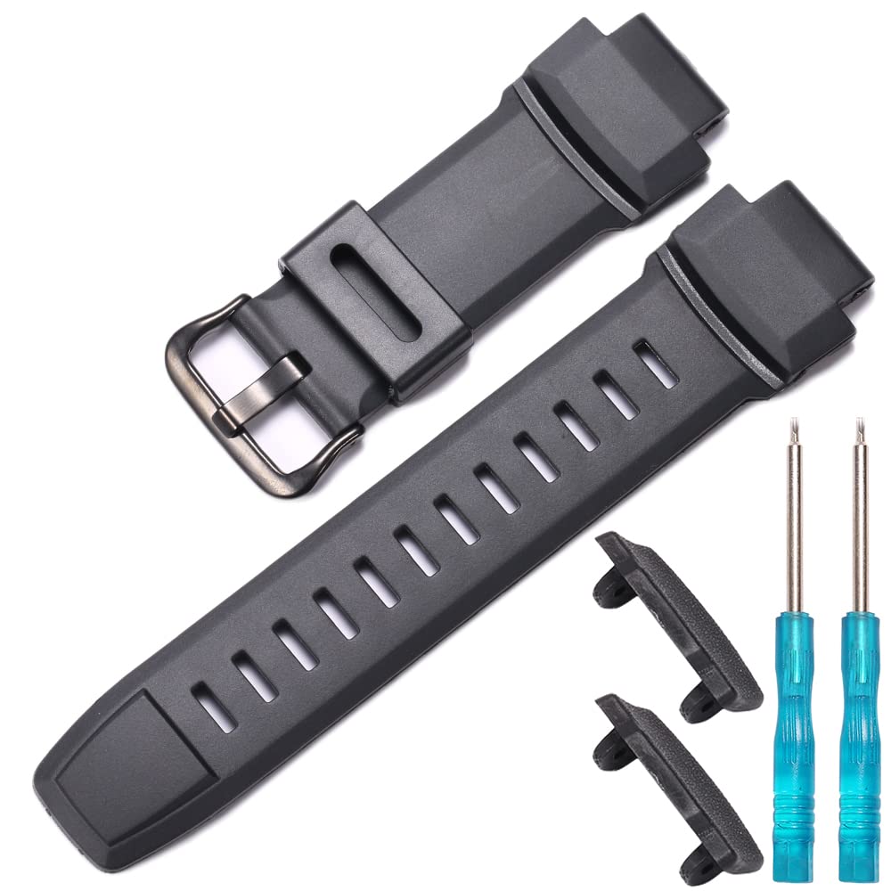 XBHSW 18mm Rubber Watch Band Compatible with Casio PRG-260 PRG550 PRG250 PRW3500/2500/5100 Men Replacement Black Bracelet Waterproof Silicone Strap with connection gasket Black Black buckle