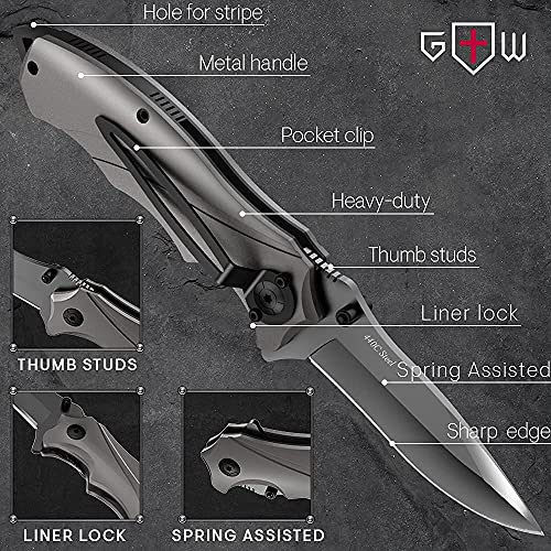 Bundle Of 2 Item- Heavy Pocket Knife- Best Spring Assisted Knife Folding Knife With Glass Breaker And Pocket Clip - Military Edc Usmc Tactical Jack Knifes - Folding Knife Gifts For Men And Women #TOP1