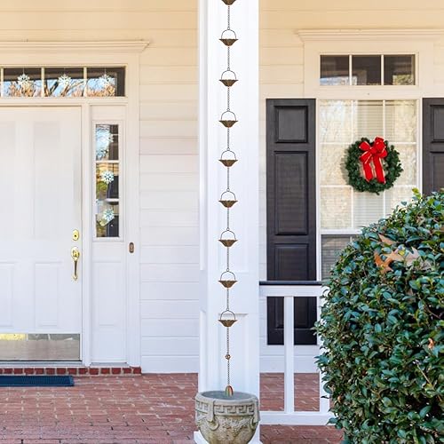 Miniatura 7 de Qipade Rain Chain, 8.3ft Metal Bronze Lotus Rain Catcher Chain for Eaves Drainage, Outdoor Decor (13 Cups)