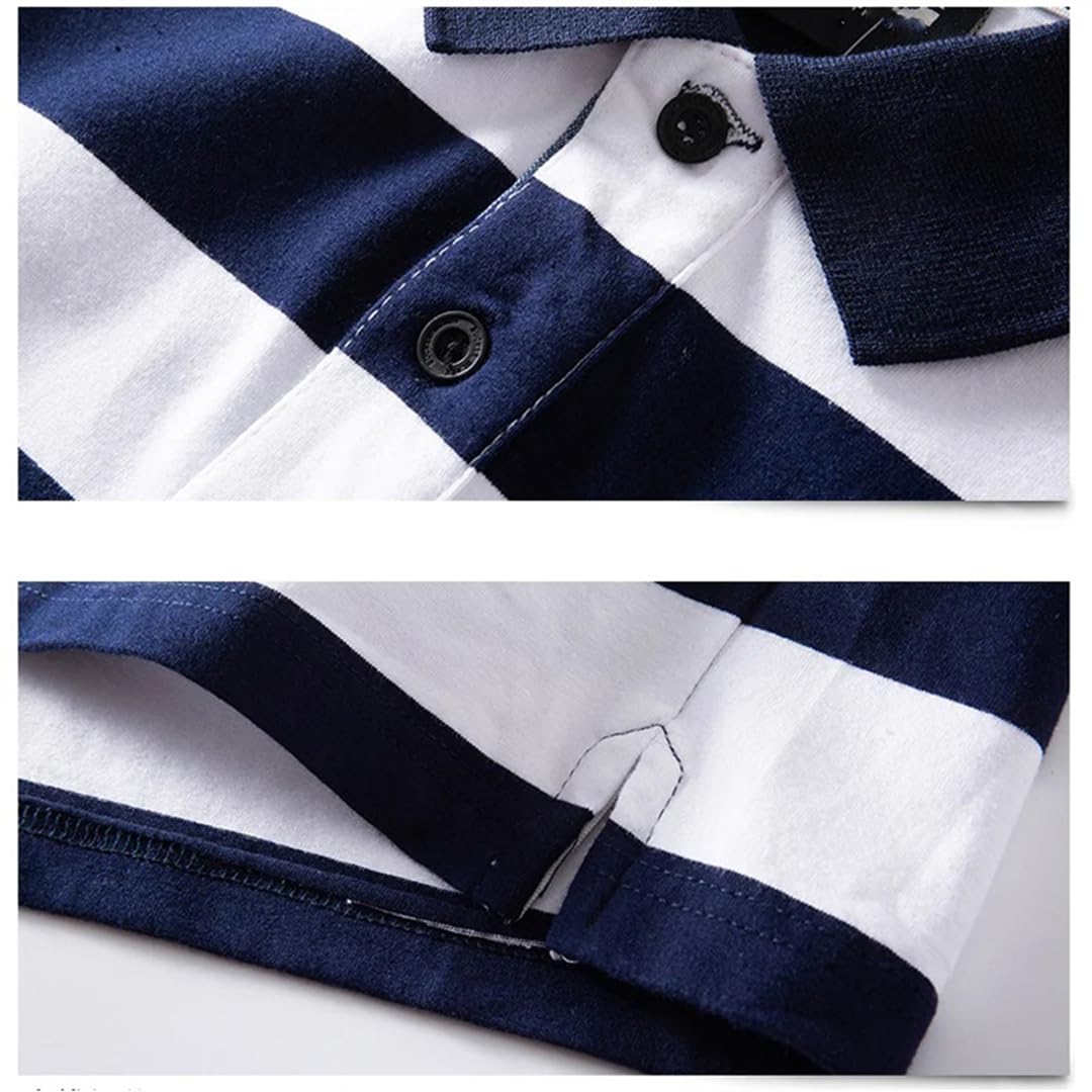 Ruereuu Polo da uomo a maniche corte con scollo a V, casual, a righe, in cotone, per lavoro, golf