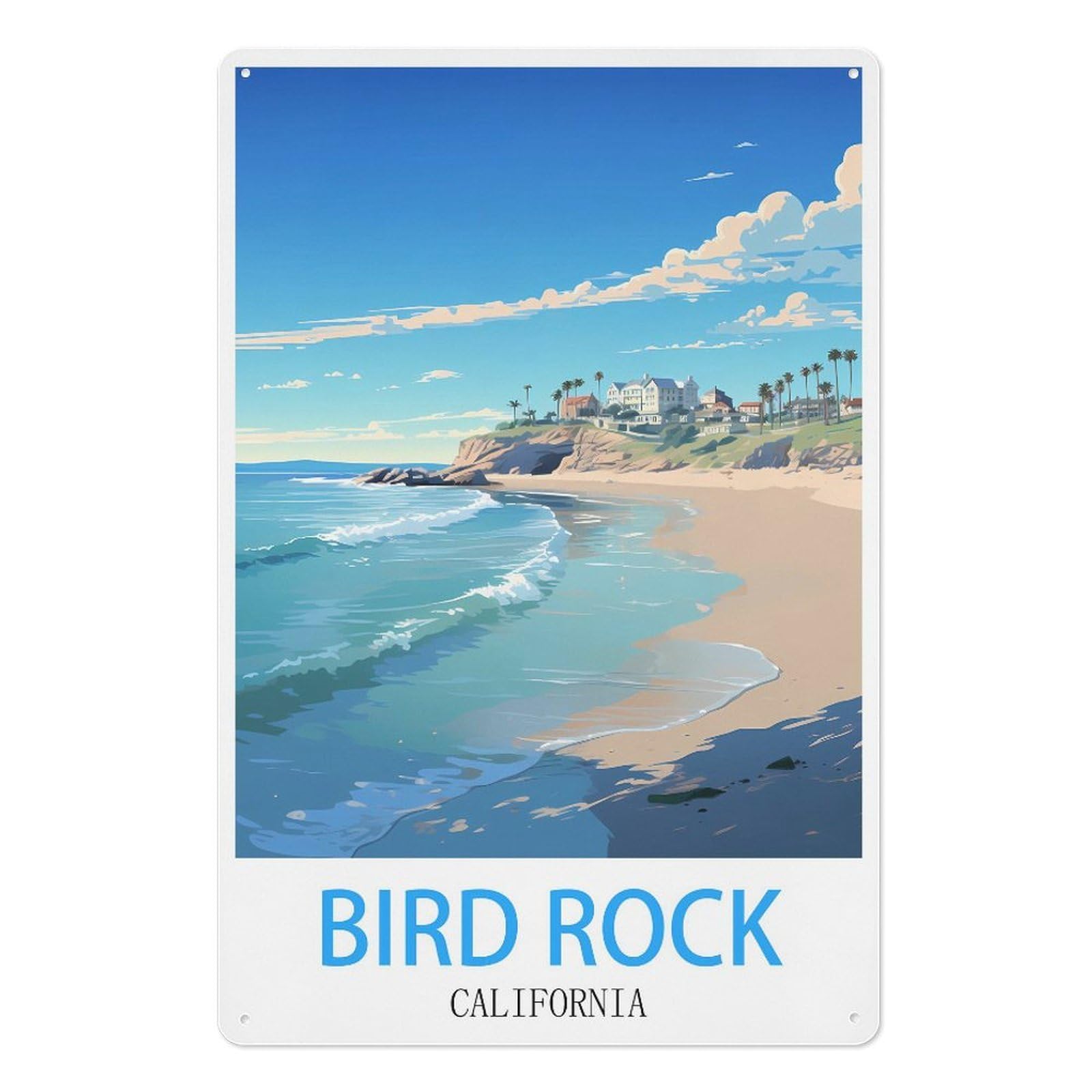 Bird Rock California Retro Design Tin Painting Vintage Tin Sign 08x12inch(20x30cm) Wall Art for Home Office Bedroom Living Room Cafes Wall Decor